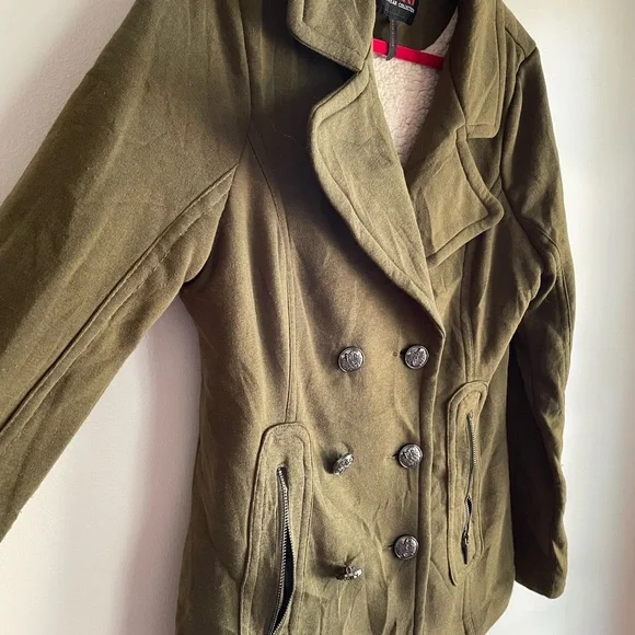 Yoki Olive Green Pea Coat with Fleece Lining Size L - Picture 2 of 4